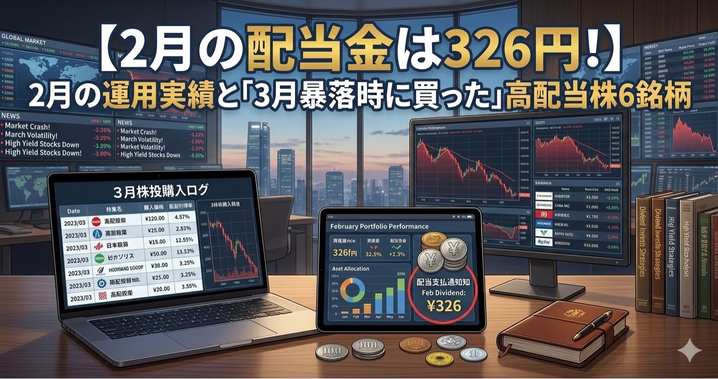 2月の配当金は326円!2月の運用実績と「3月暴落時に買った」高配当株6銘柄