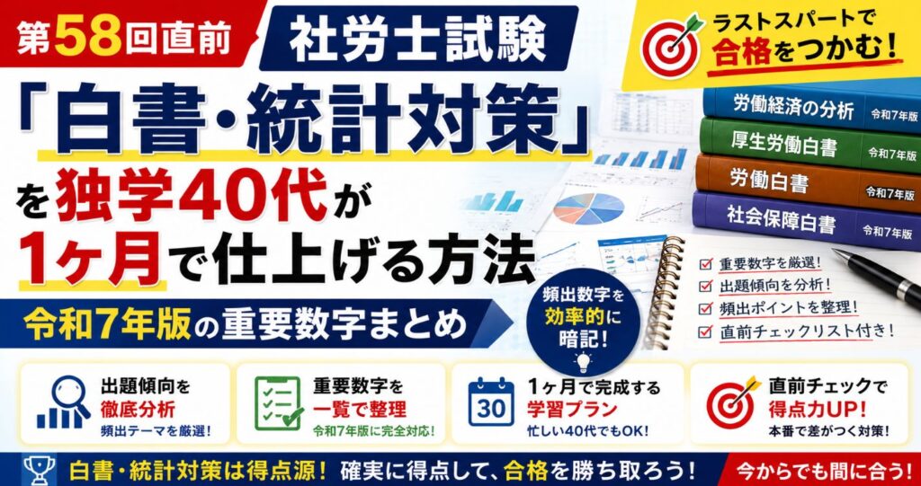 【第58回直前】社労士試験「白書・統計対策」を独学40代が1ヶ月で仕上げる方法｜令和7年版の重要数字まとめ