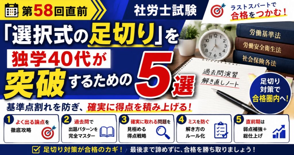 【第58回直前】社労士試験「選択式の足切り」を独学40代が突破するための対策5選