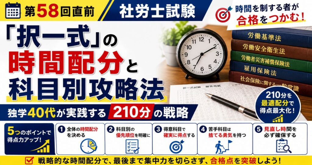 社労士試験「時間配分」の正解は？科目別に配分する独学40代の実践プラン