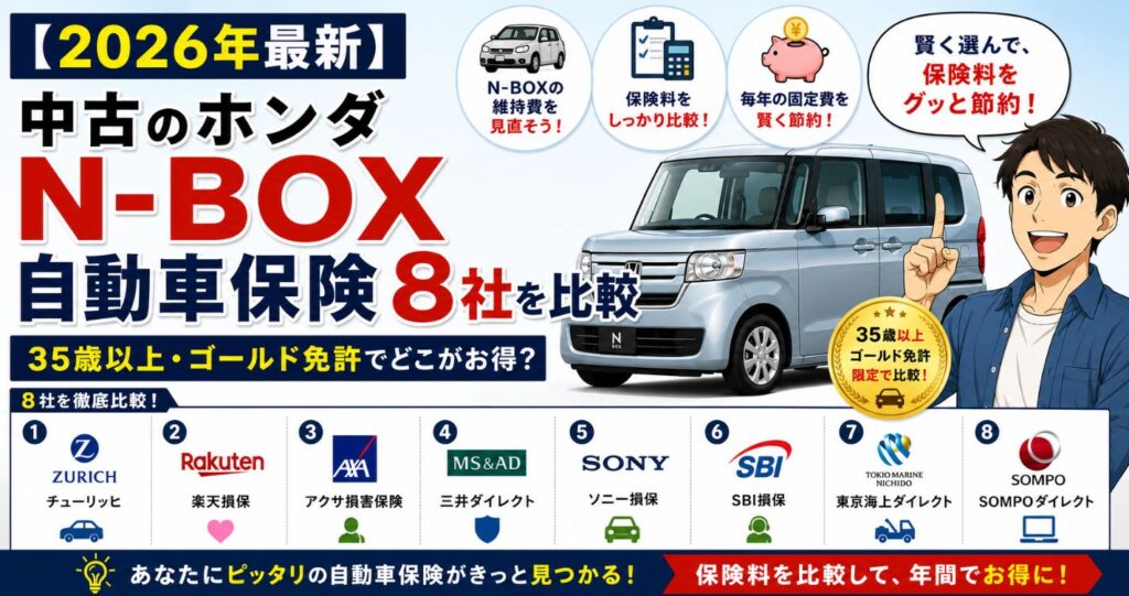 【2026年最新】中古のホンダN-BOX、自動車保険8社を比較｜35歳以上・ゴールド免許でどこがお得？