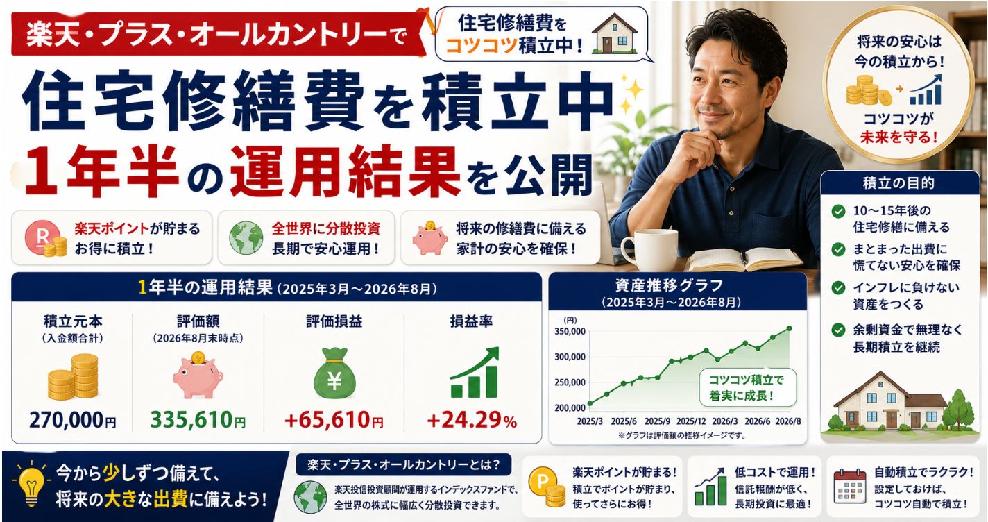楽天・プラス・オールカントリーで住宅修繕費を積立中|1年半の運用結果を公開