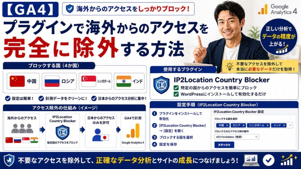 【GA4】プラグインで海外からのアクセスを完全に除外する方法