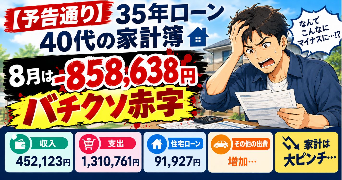【予告通り】35年ローン40代の家計簿｜8月は-858,638円のバチクソ赤字