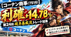 【コーナン商事(7516)利確】+14.78%の利益！第24回岐阜暴威流トレード結果